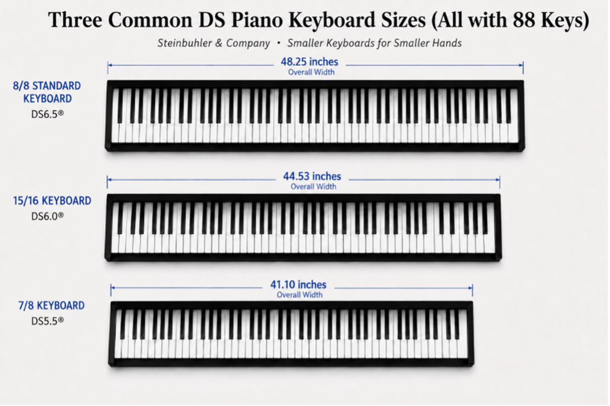 three common DS Piano Keyboard sizes